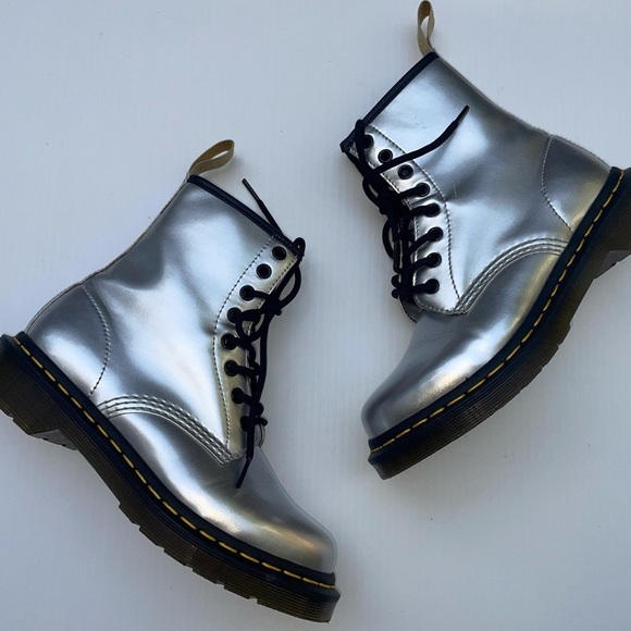 Dr. Martens 1460 Vegan Silver Metallic Chrome Boot - Picture 5 of 11